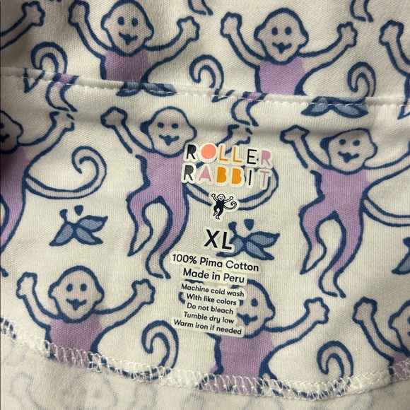 Roller Rabbit Purple and White Monkey Print Pajama Long Sleeve Top NWT - Picture 3 of 4